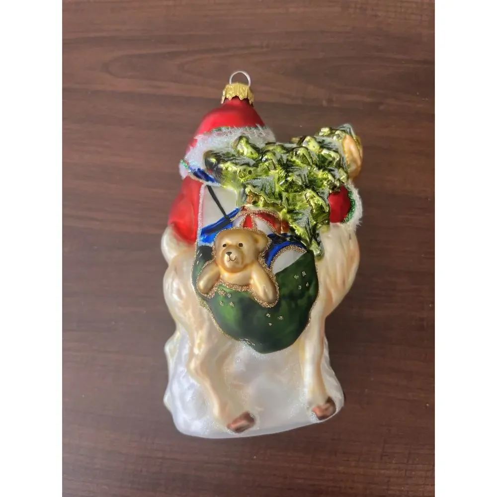 Vintage Glass Christmas Ornament Santa And Deer With Texture Hand Painted